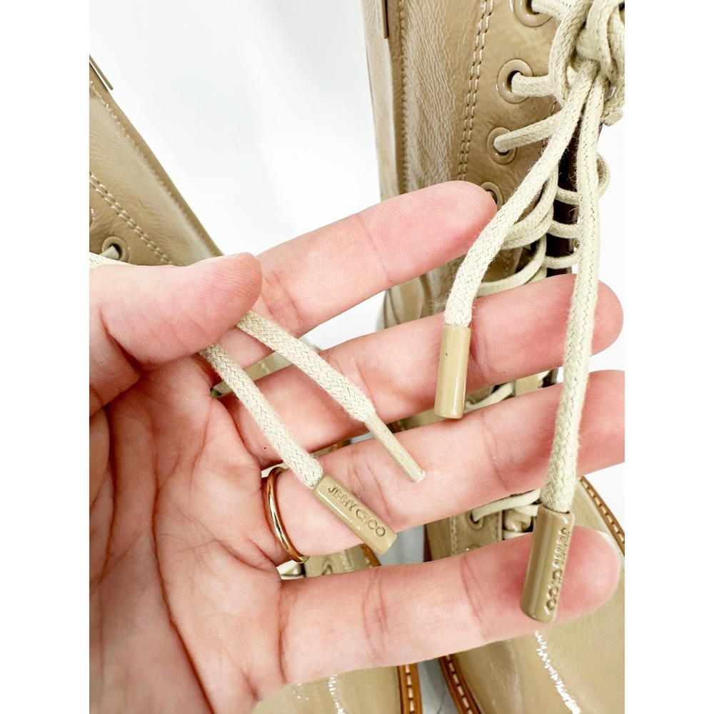 Jimmy Choo Cora Combat Boots 39.5 Beige Patent Leather Lug Sole Luxury Designer - Picture 11 of 14